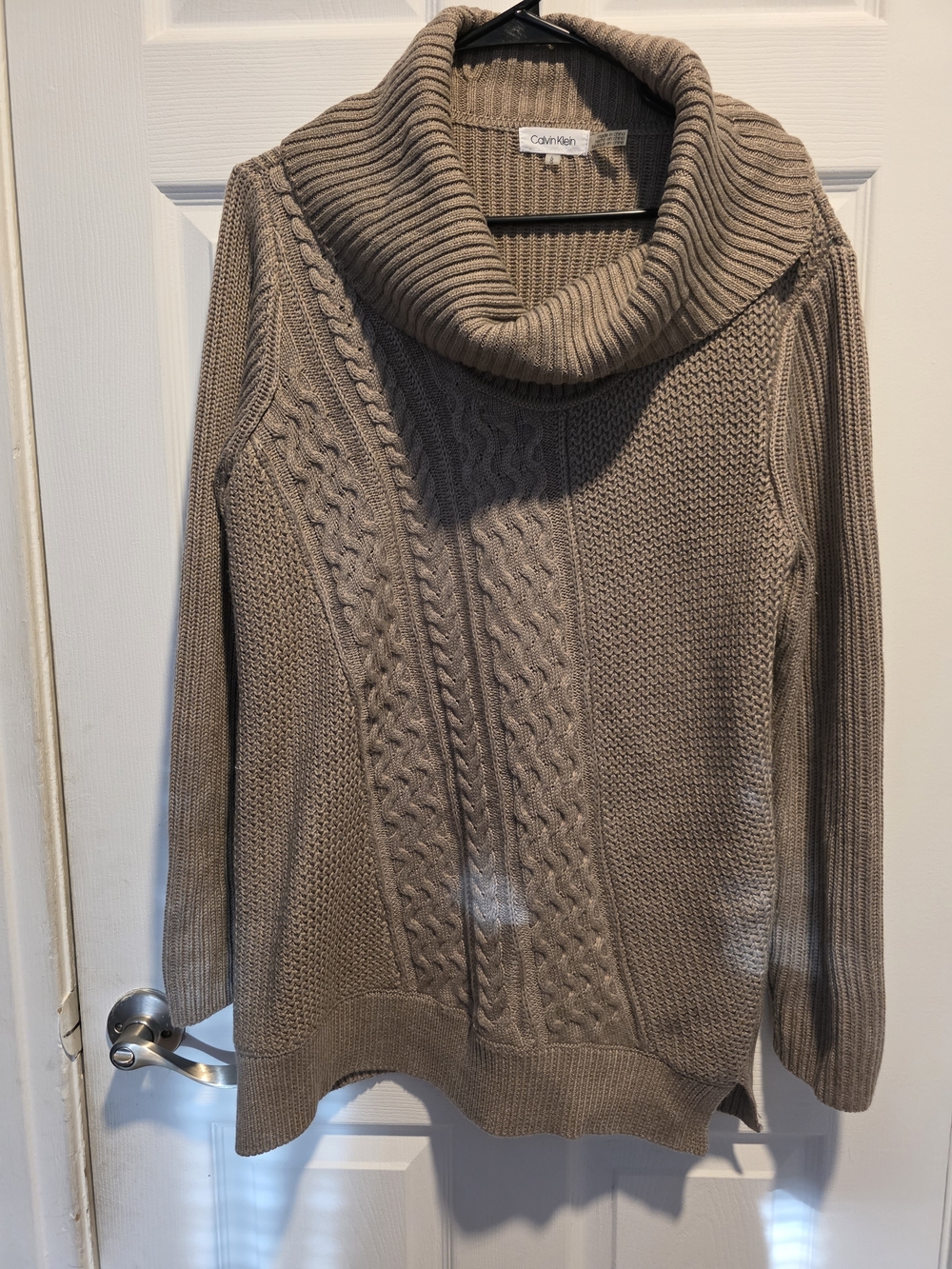Calvin Klein Taupe Cable Cowl Neck Sweater Tunic